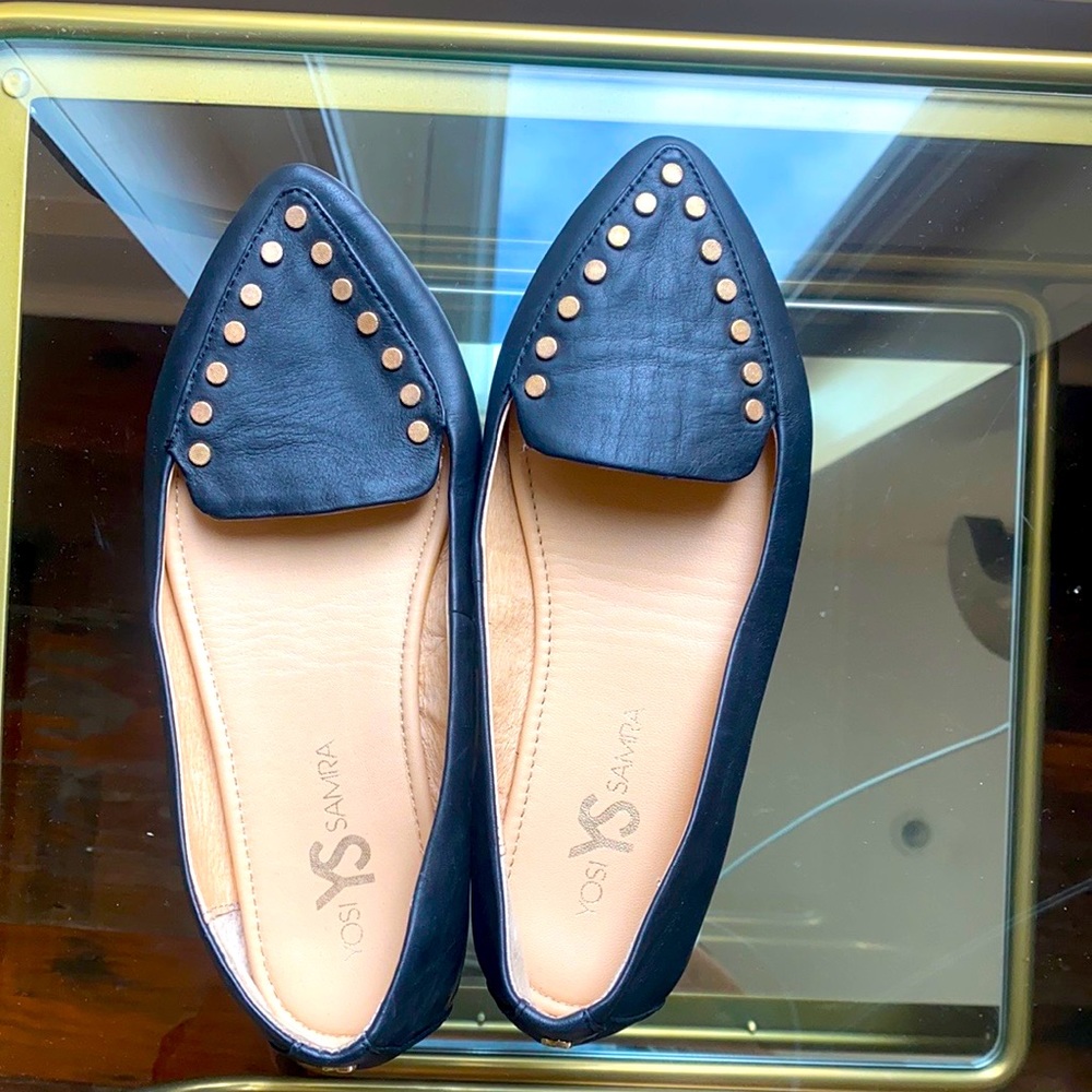 Yosi Samara slip ons black with gold accent